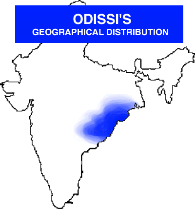 Орисса. Карта распространения Одисси